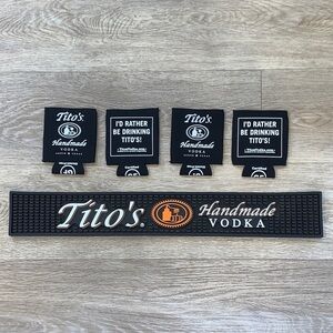 NWOT Tito’s Handmade Vodka Bar Spill Rail Mat and 4 Drink Koozies